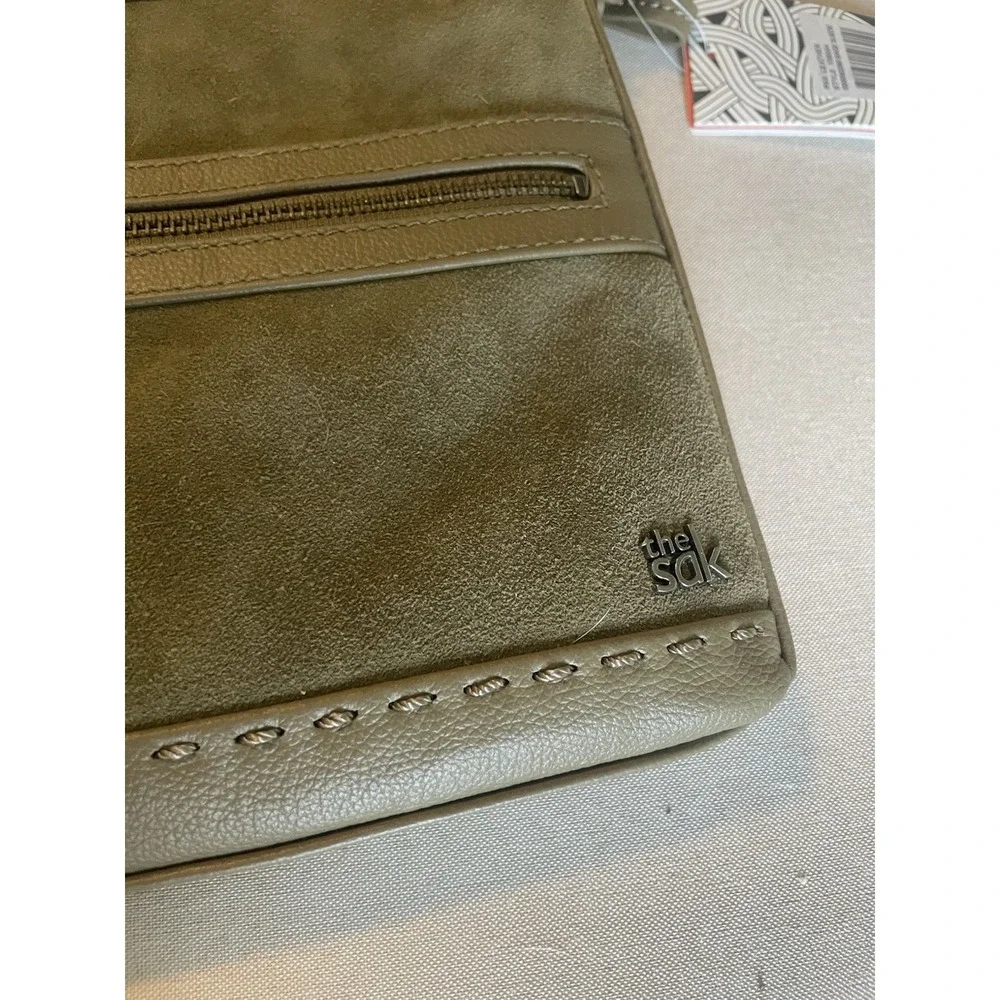 The Sak Sage Green Suede NEW Crossbody Shoulder‎ Bag Square Purse Leather